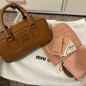 Miu Miu Arcadie Leather Bag in Cognac